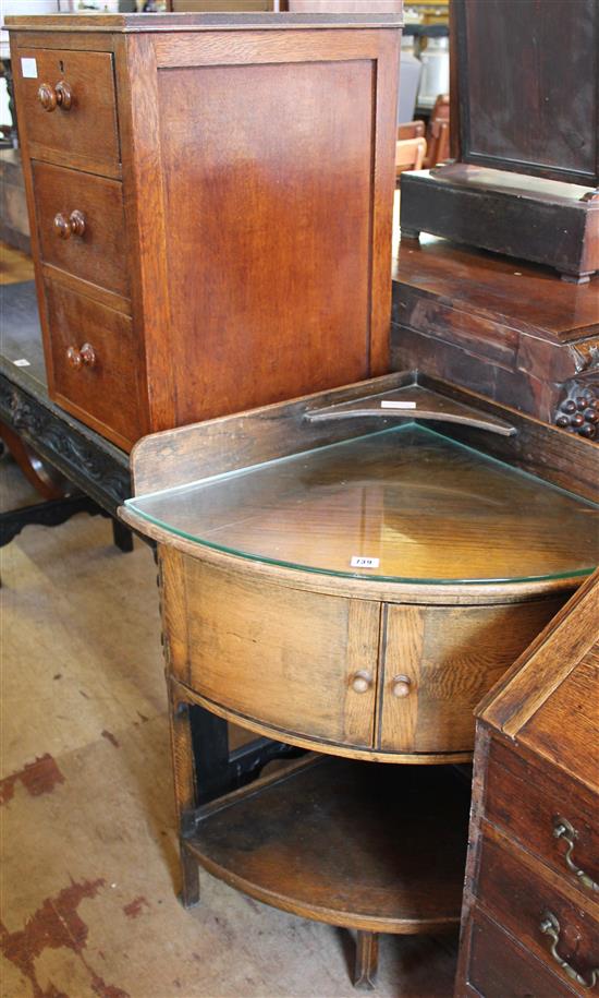 Oak corner washstand & small 3 drawer chest